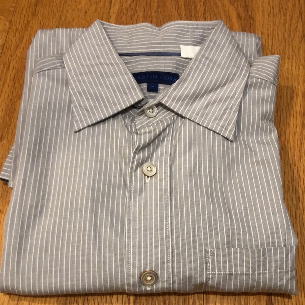 Martin+OSA Pinstripe Cotton Casual Button Down Long Sleeve Shirt Grey White